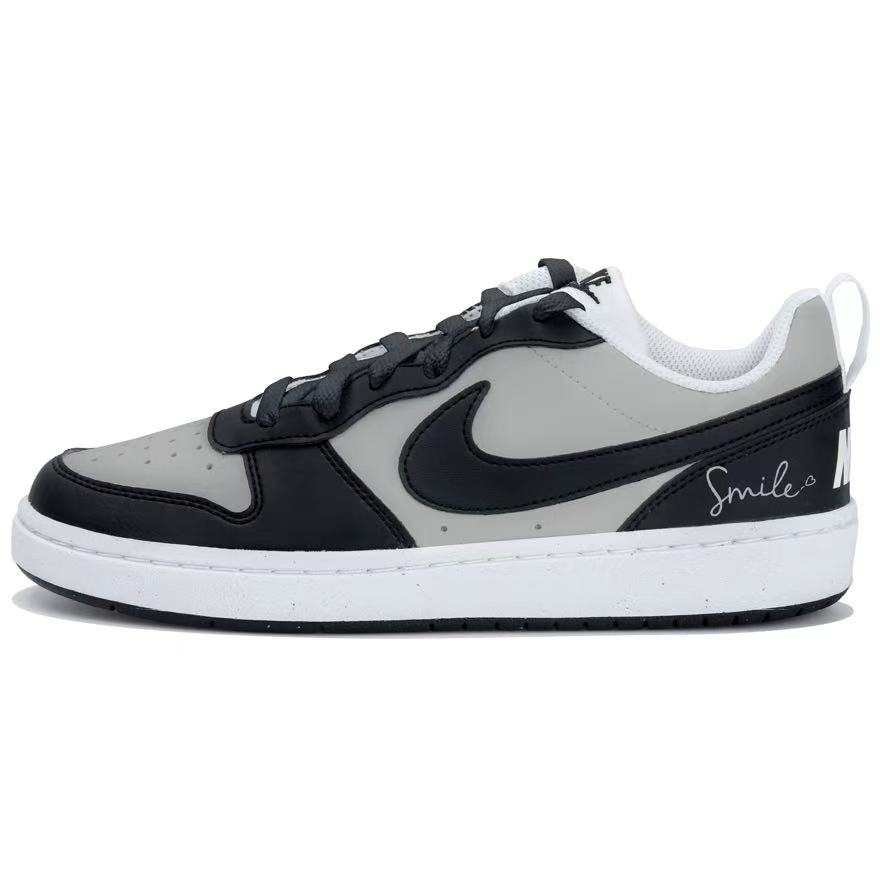Nike Nike Court Borough Smile Gray Tide Synthetic Leather Low top Kids' Skateboarding Shoes Black Gray Teenagers