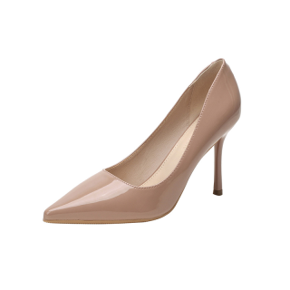 Beerus Pu Slim Heel High Heels Women's Apricot With Red Base