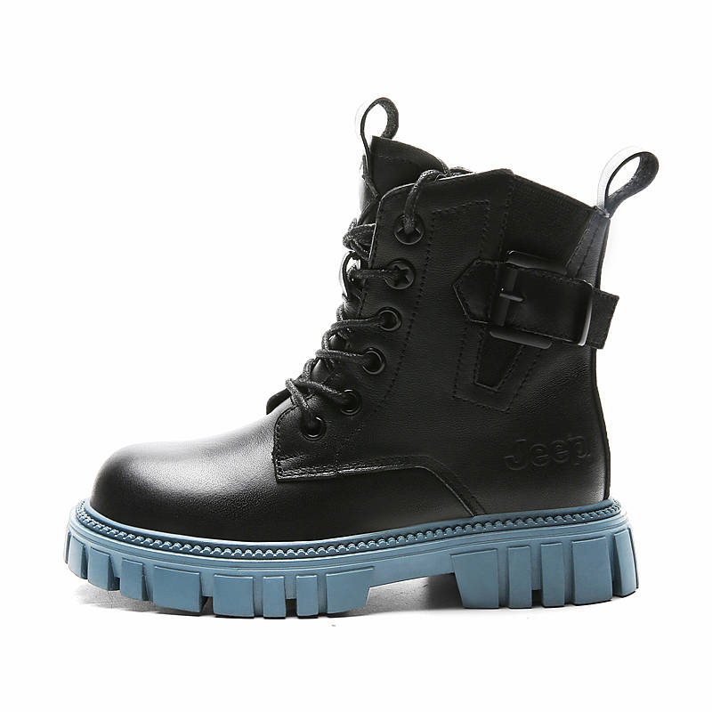 Jeep Cow Leather Abrasion Resistant Abrasion Resistant Crew Kids' Boots Black Blue Kids'