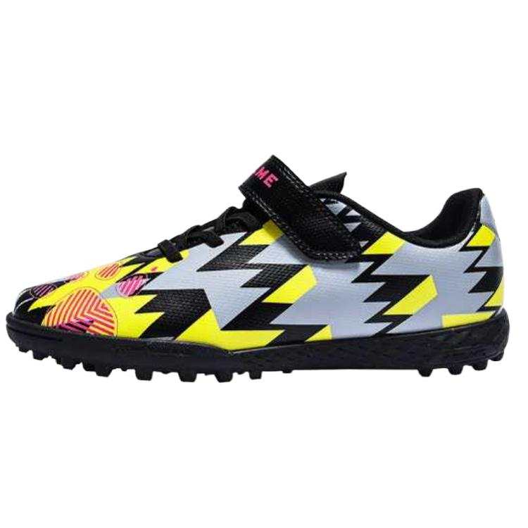 KELME Starburst Collection Synthetic Leather Trendy Cushioning Breathable Low top Kids' Soccer Shoes Black Neon Yellow