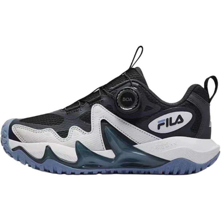 FILA KIDS Feile Tiger Paw Comfortable Slip Resistant Abrasion Resistant Low top Kids' Outdoor Shoes Black Blue Unisex