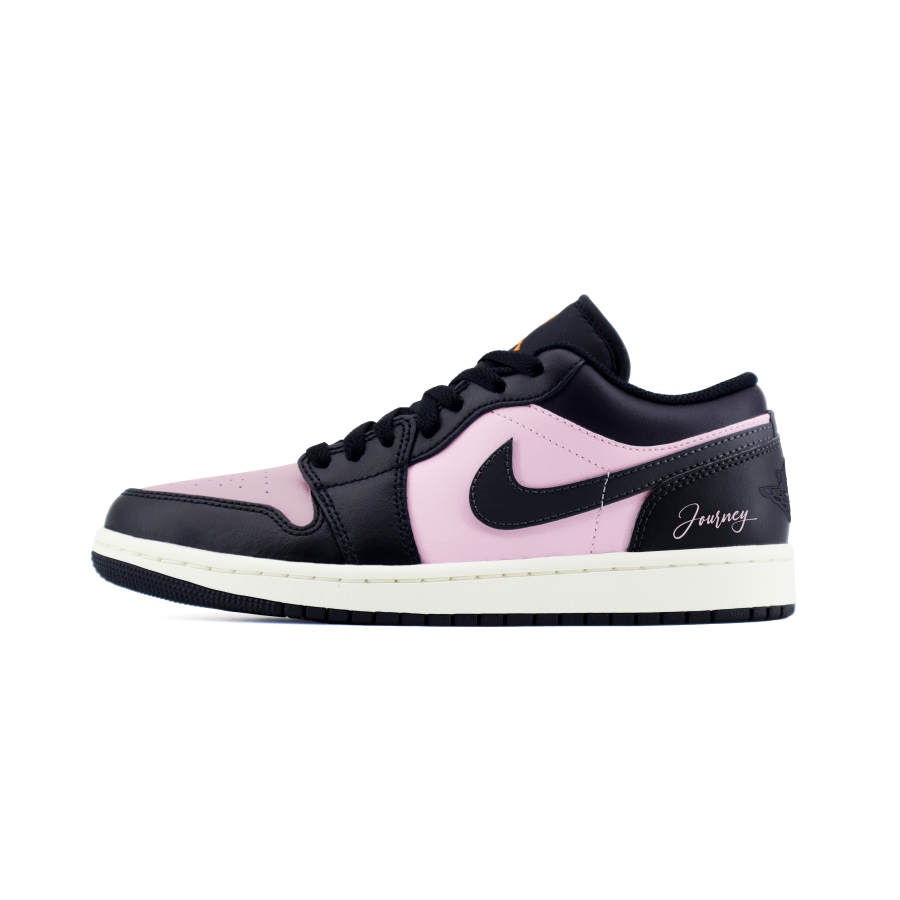 Jordan Jordan Air Jordan 1 Pink Leather Abrasion Resistant Low top Children's Basketball Shoes Black Teenagers