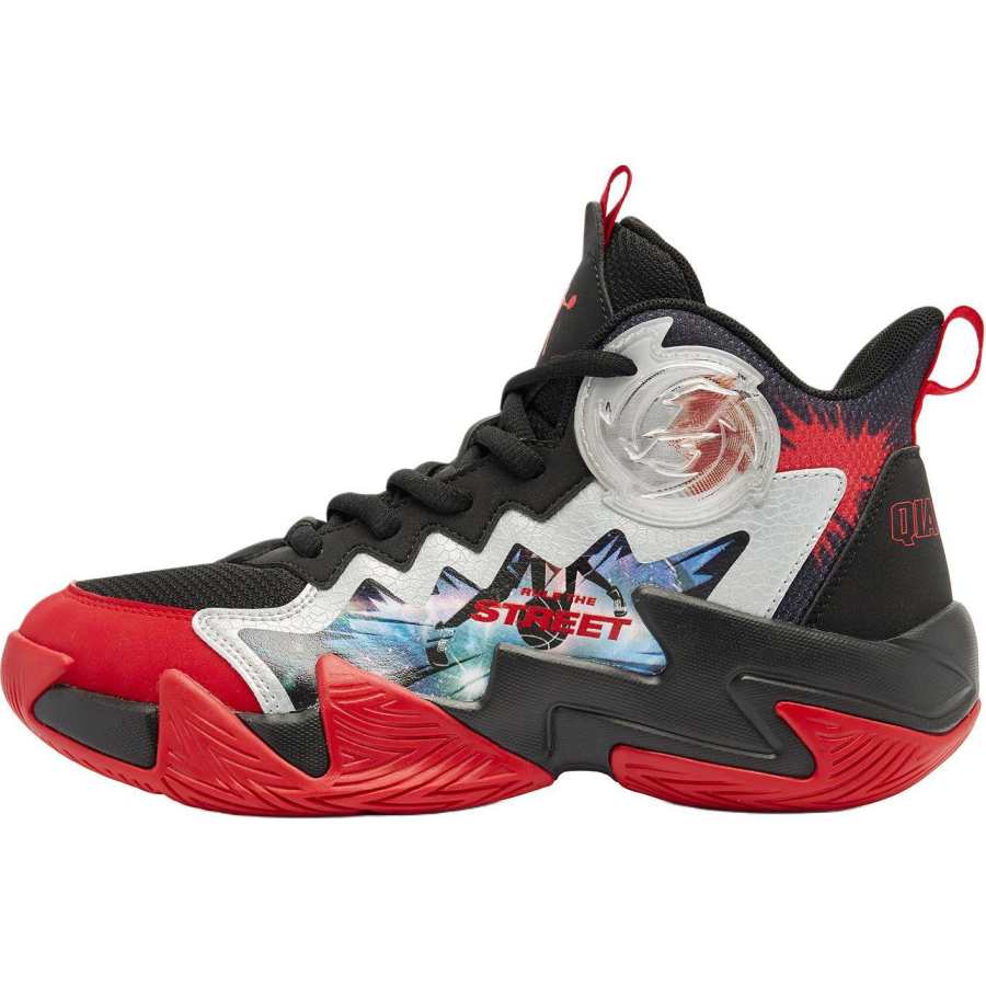 QIAODAN Soft And Comfortable Slip Resistant Abrasion Resistant Low top Children's Basketball Shoes Black Red Kids'