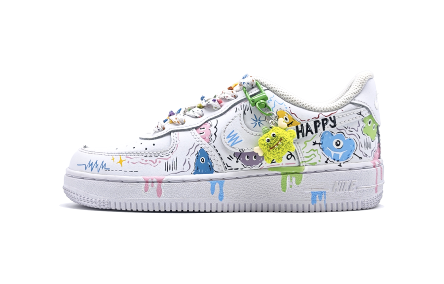 Nike Nike Air Force 1 Red Eye Synthetic Leather Slip Resistant Abrasion Resistant Low top Kids' Skateboarding Shoes White