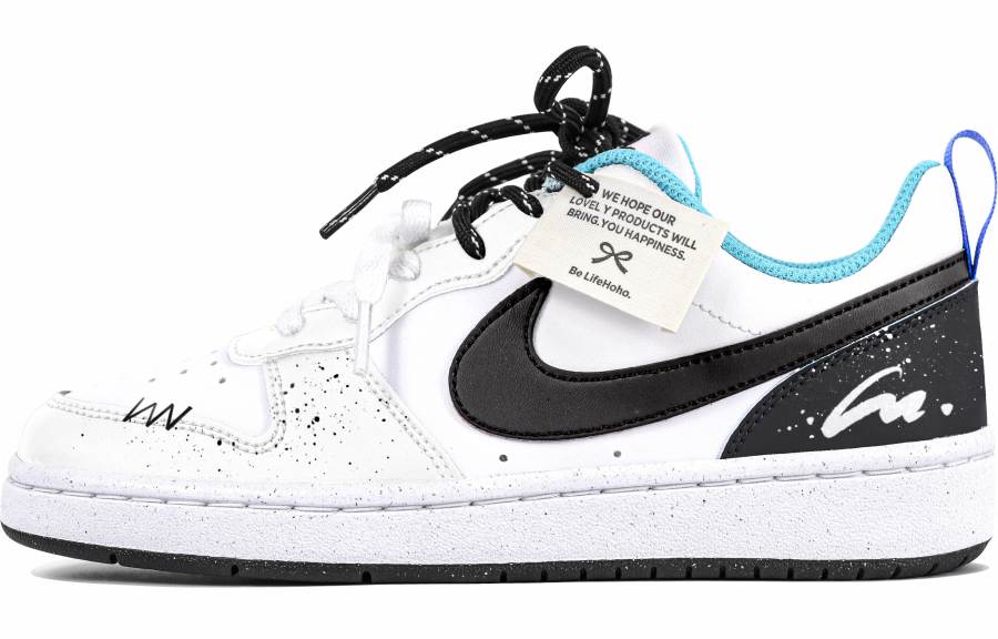 Nike Nike Court Borough Low Synthetic Leather Cushioning Abrasion Resistant Low top Kids' Skateboarding Shoes Black White