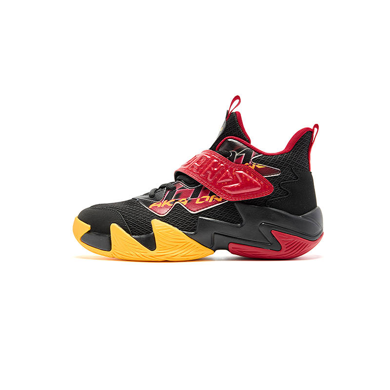 QIAODAN Basketball Collection Textile, Synthetic Leather Mid top Children's Basketball Shoes Black Glaze Yellow