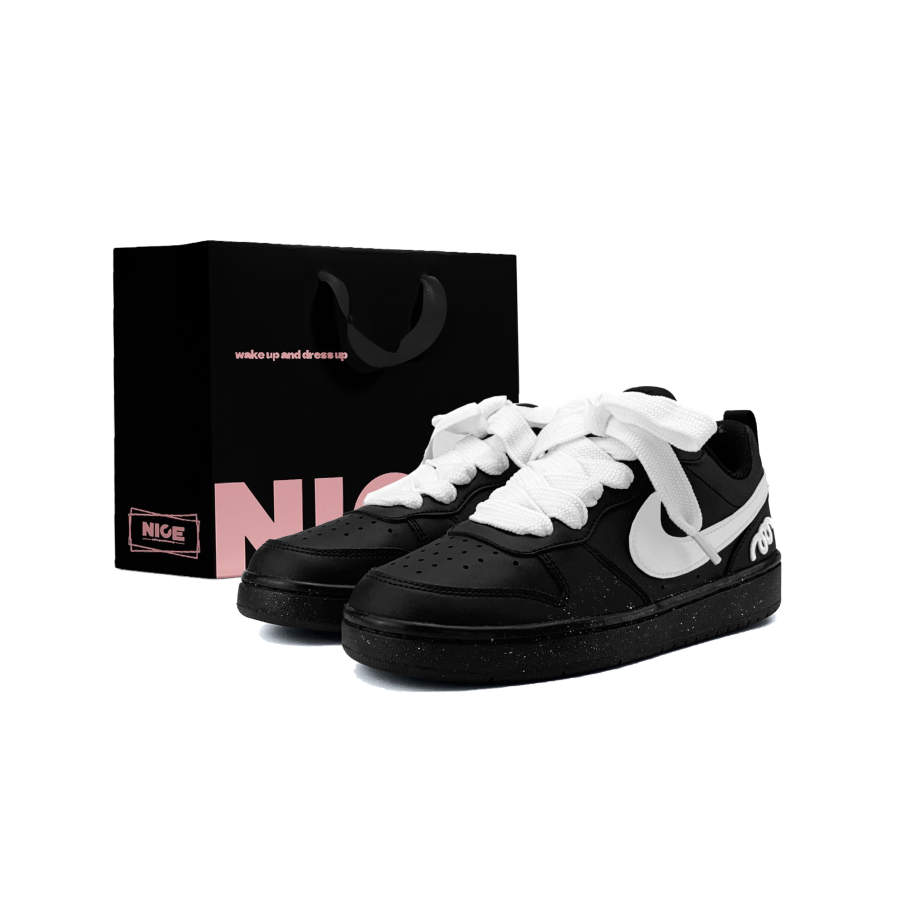 Nike Nike Court Borough Pure Snow Leather Slip Resistant Abrasion Resistant Low top Kids' Skateboarding Shoes Black White