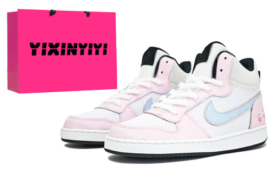 Nike Nike Court Borough Pink Cute Cat Socks Height Increasing Mid top Kids' Skateboarding Shoes Blue Pink Unisex