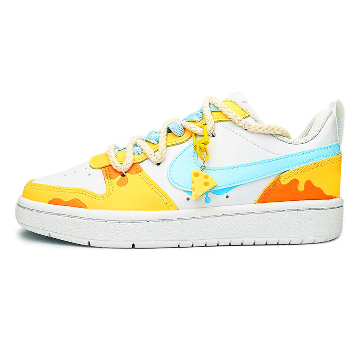 Nike Nike Court Borough Low 2 Leather Sea Salt Cheese Lightweight Cushioning Low top Kids' Skateboarding Shoes Sky Blue