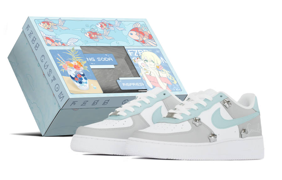 Nike Nike Air Force 1 LE Leather Slip Resistant Slip Resistant Low top Kids' Skateboarding Shoes Gray Blue Teenagers