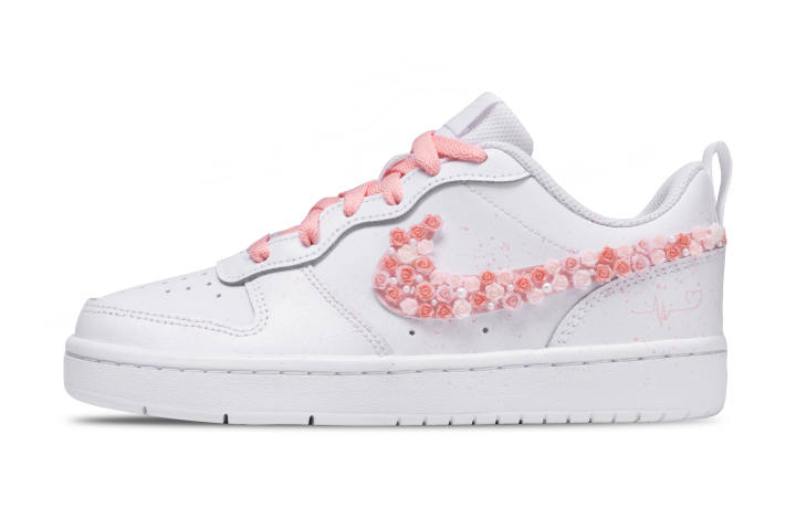 Nike Nike Court Borough Sweet Pink Floral Leather Low top Kids' Skateboarding Shoes White