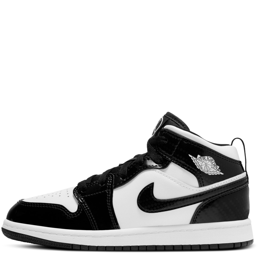 Jordan Jordan 1 Mid SE Synthetic Leather Cushioning Abrasion Resistant Mid top Children's Basketball Shoes Black White