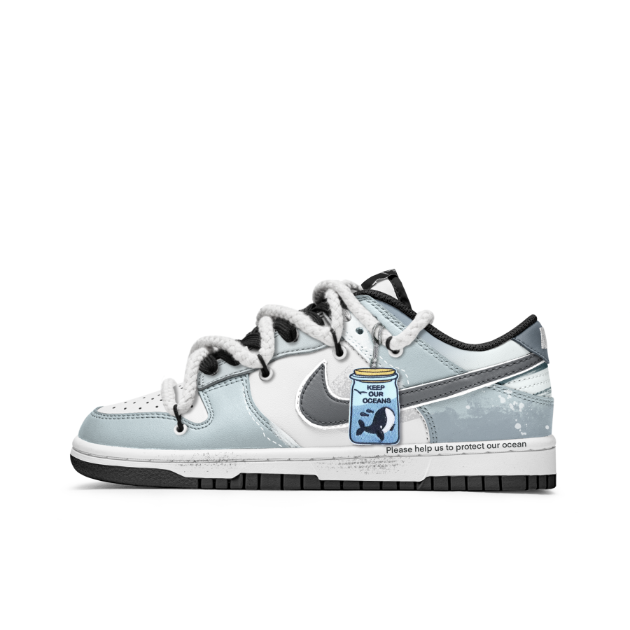 Nike Nike Dunk Whale Fall Slip Resistant Abrasion Resistant Low top Kids' Skateboarding Shoes Blue White Teenagers