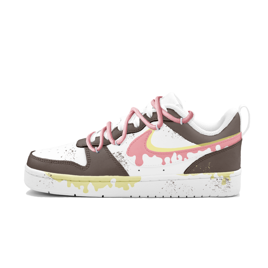 Nike Nike Court Borough Strawberry Ice Cream Cushioning Slip Resistant Low top Kids' Skateboarding Shoes Brown Teenagers
