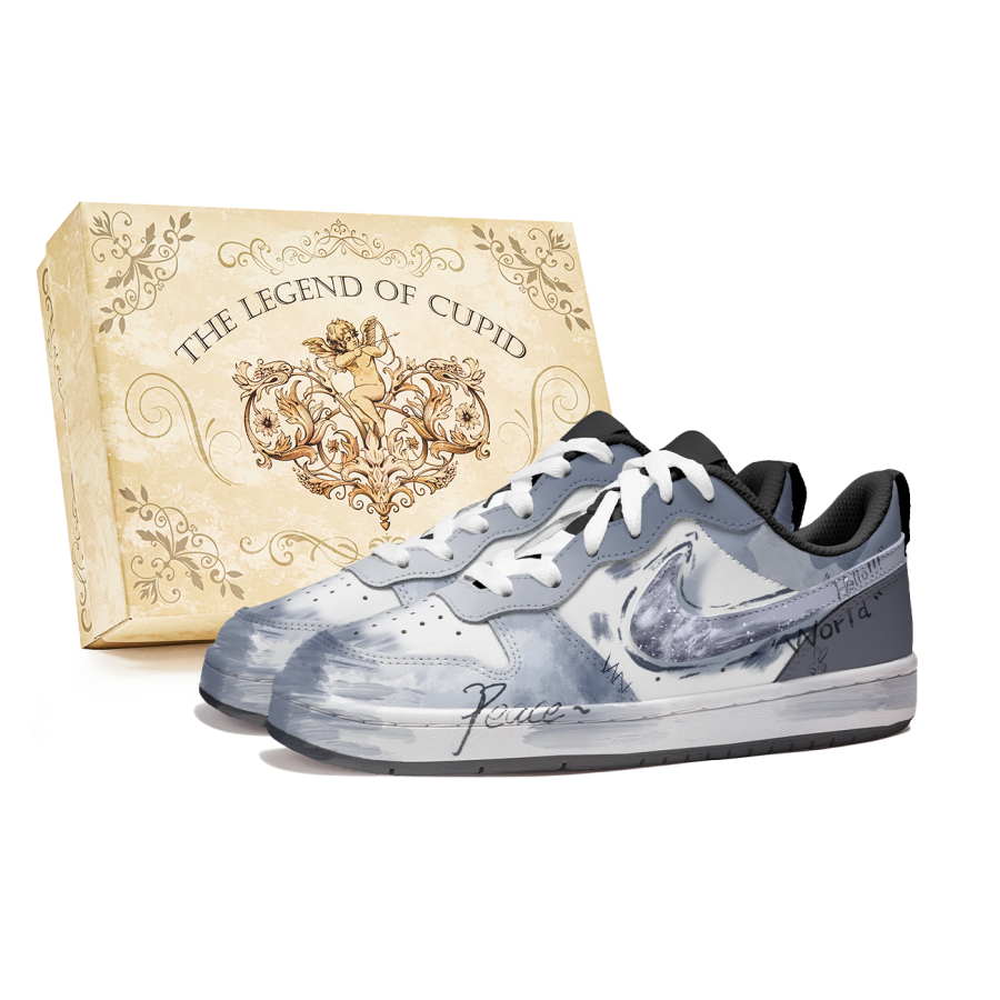 Nike Nike Court Borough P.M.S Hello World Slip Resistant Abrasion Resistant Low top Kids' Skateboarding Shoes Blue White