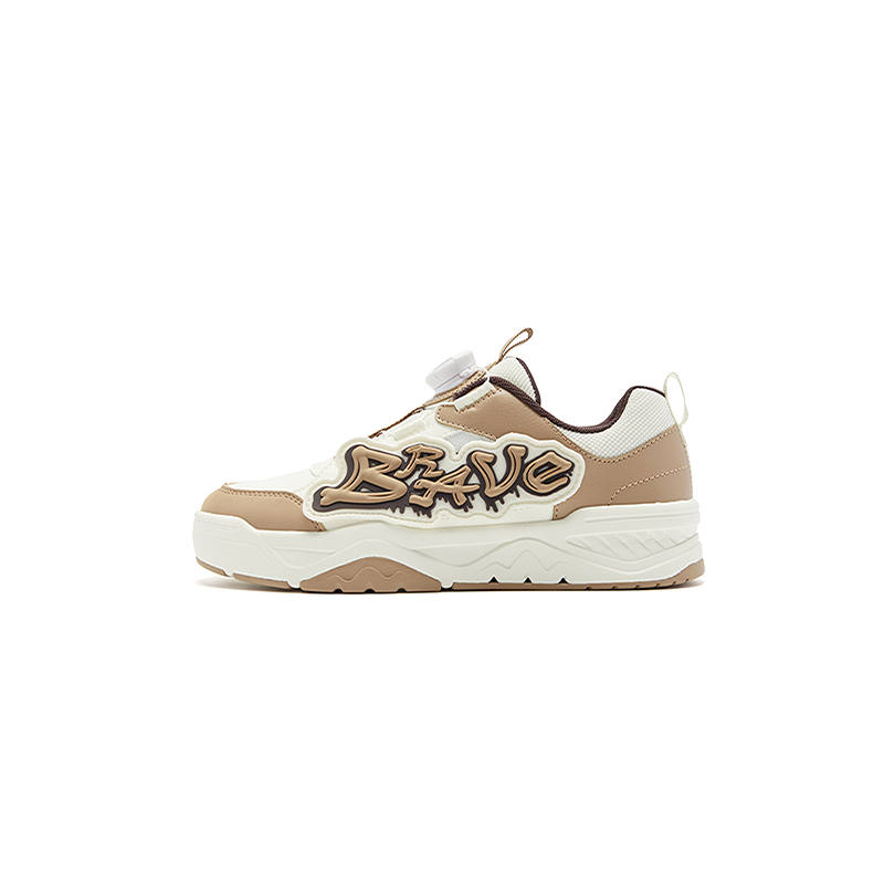 QIAODAN Synthetic Leather, Textile Cushioning Low top Kids' Skateboarding Shoes Ivory White/Bamboo Umber Kids'