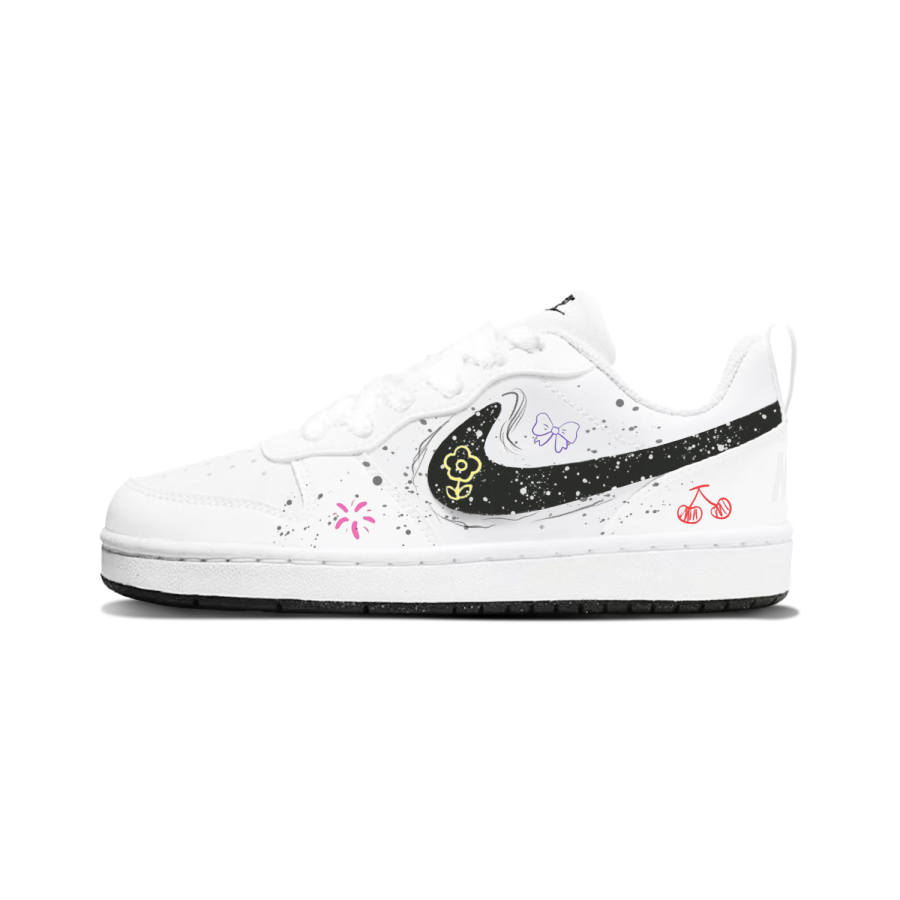 Nike Nike Court Borough Floral Sweet Berry Synthetic Leather Low top Kids' Skateboarding Shoes Black White Unisex