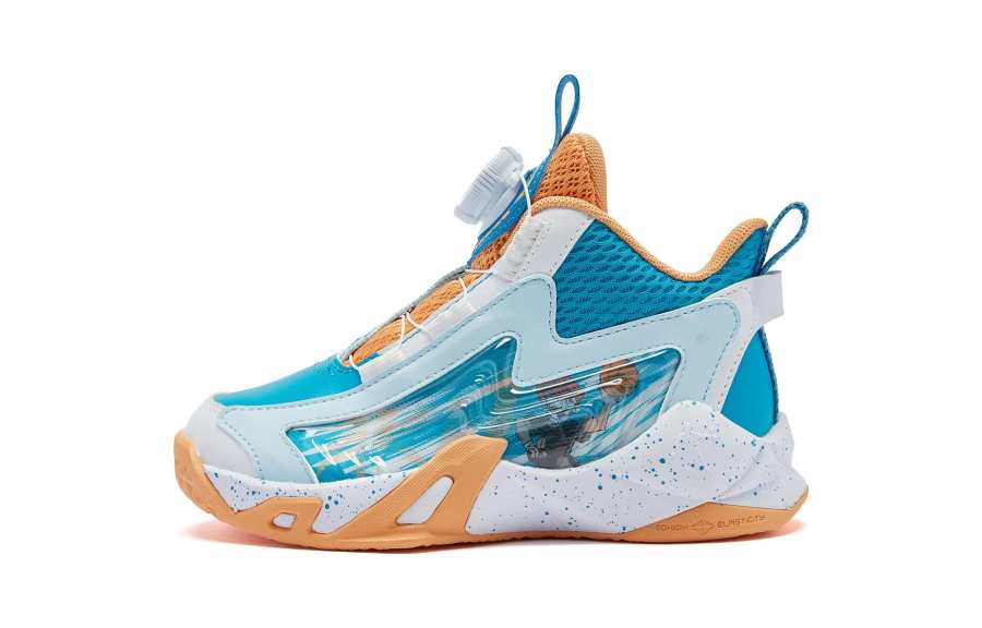QIAODAN Slip Resistant Mid top Children's Basketball Shoes Orange Blue Children Aged 3 7 Years Old