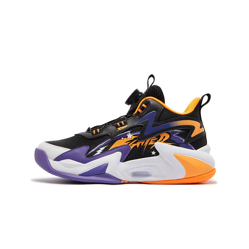XTEP Wind 2.0 Slip Resistant Cushioning Abrasion Resistant Rebound Mid top Basketball Shoes Black Purple Outer Light
