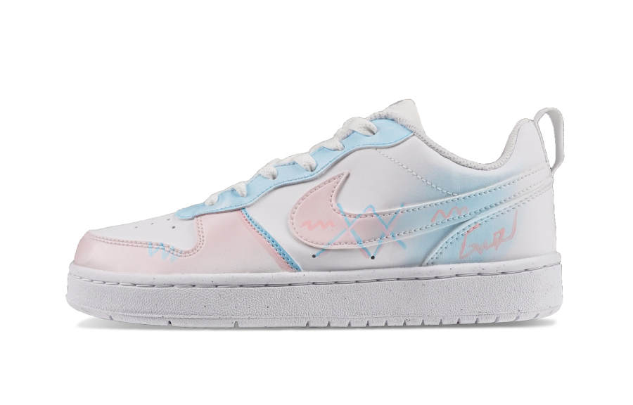Nike Nike Court Borough Gradient Synthetic Leather Abrasion Resistant Low top Kids' Skateboarding Shoes Pink Blue Unisex