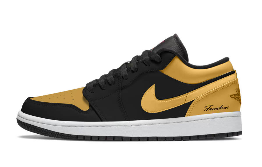 Jordan Jordan Air Jordan 1 Black Lakers Slip Resistant Abrasion Resistant Low top Children's Basketball Shoes Black Yellow