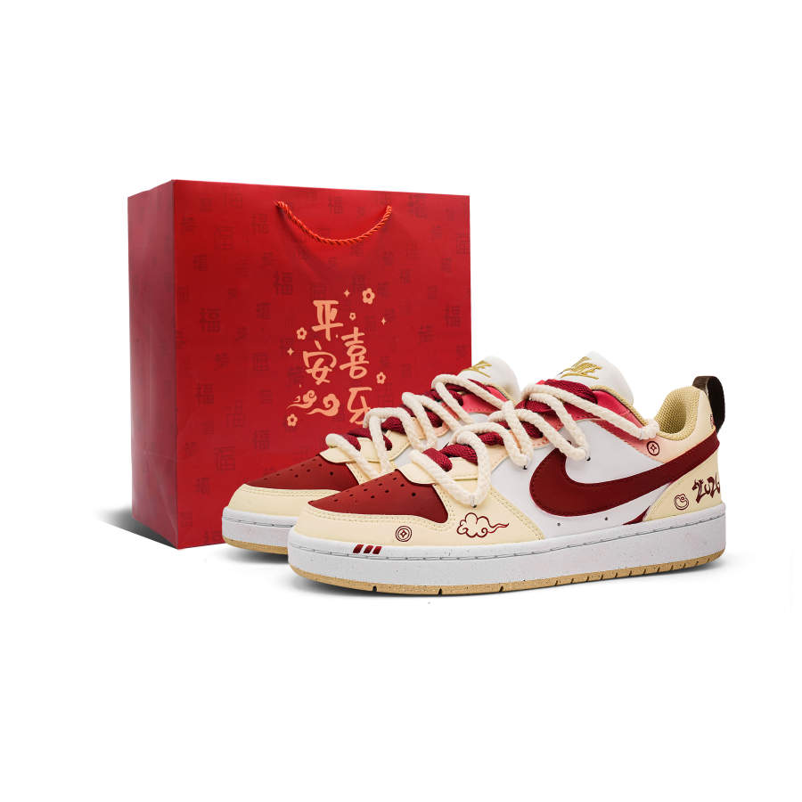 Nike Nike Court Borough Lucky Year 2.0 Slip Resistant Abrasion Resistant Low top Kids' Skateboarding Shoes Beige Red
