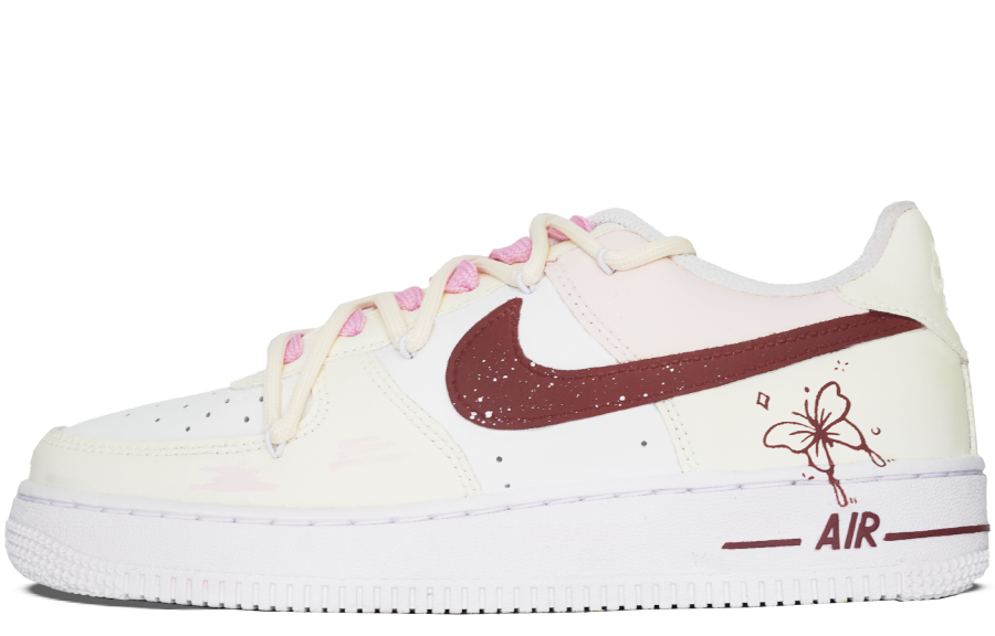 Nike Nike Air Force 1 Slip Resistant Abrasion Resistant Low top Kids' Skateboarding Shoes Beige White Red Teenagers