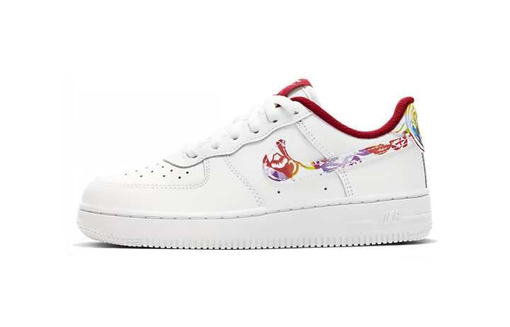 Nike Nike Air Force 1 CNY Abrasion Resistant Low top Kids' Skateboarding Shoes Help White Children Aged 3 7 Years Old