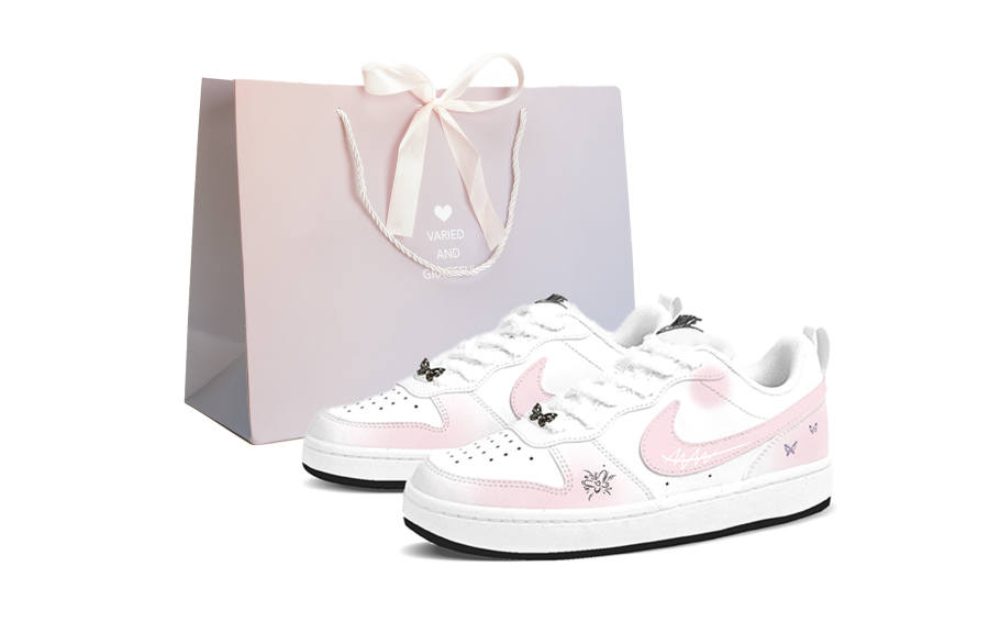 Nike Nike Court Borough Cushioning Abrasion Resistant Low top Kids' Skateboarding Shoes Cream Pink Teenagers