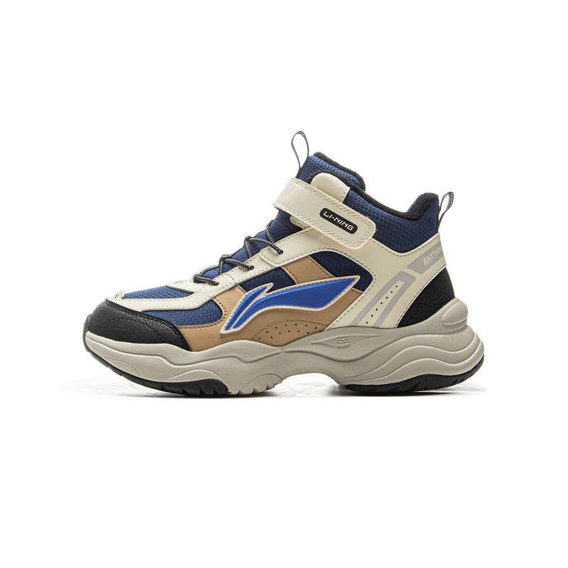 Li-Ning YOUNG Li Ning YOUNG Synthetic Leather High top Casual Shoes Gray Blue Teenagers