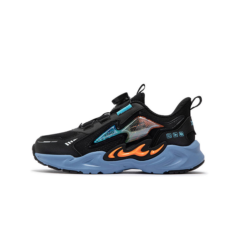 XTEP Peak Version 2.0 Synthetic Leather Slip Resistant Abrasion Resistant Low top Casual Shoes Black Blue Kids'