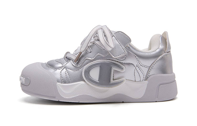 Champion Kids Puffy Shoes Rebound Breathable Rebound And Breathable Low top Kids' Skateboarding Shoes Metallic Silver
