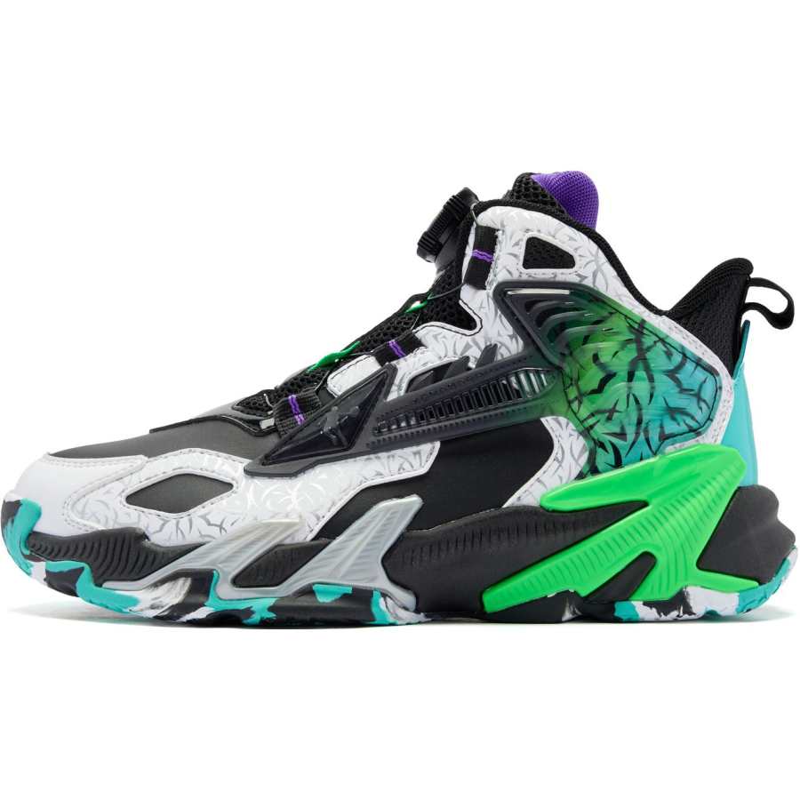 QIAODAN Assassin High top Basketball Shoes Black White Green Teenagers