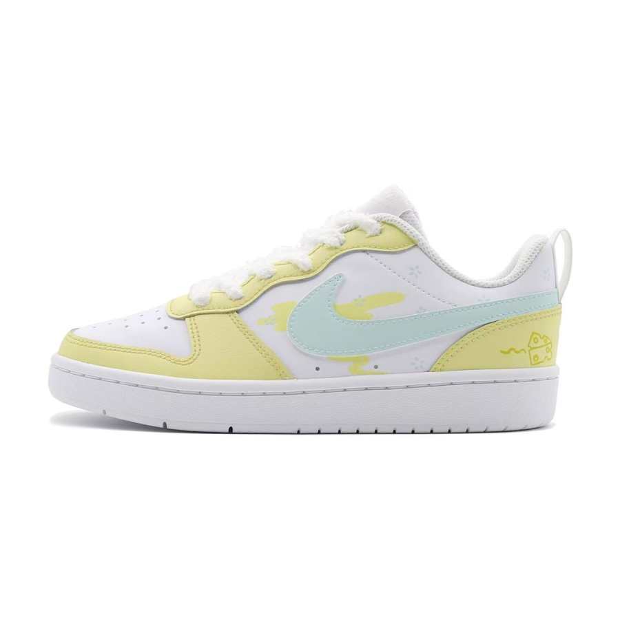 Nike Nike Court Borough Slip Resistant Abrasion Resistant Low top Kids' Skateboarding Shoes White Yellow Teenagers
