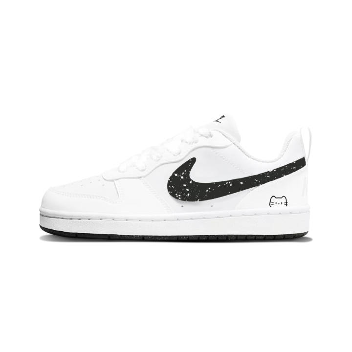 Nike Nike Court Borough Synthetic Leather Abrasion Resistant Low top Kids' Skateboarding Shoes Black White Unisex