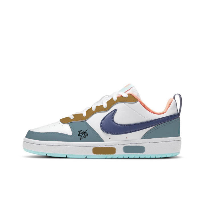 Nike Nike Court Borough 2 Maple Forest Synthetic Leather Low top Kids' Skateboarding Shoes White Blue Yellow