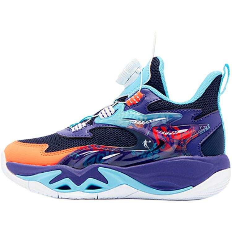 QIAODAN Cushioning, Wear Resistant Low top Children's Basketball Shoes Blue Purple Children Aged 3 7 Years Old