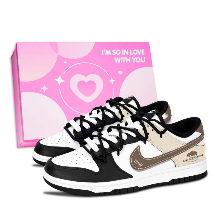 Nike Nike Dunk Black White, Warm Brown Qi Ya Leather Slip Resistant, Abrasion Resistant, Lightweight Cushioning