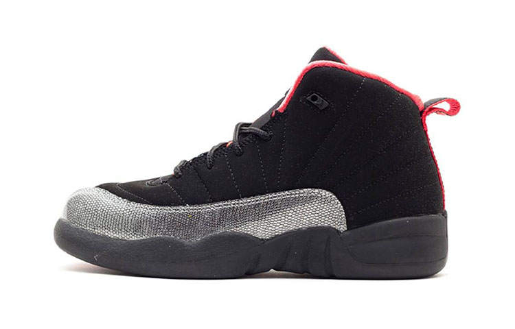 Jordan Jordan Air Jordan 12 Retro High top Children's Basketball Shoes Black Silver Red Children Aged 3 7 Years Old