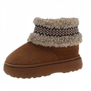 YUZHAOLIN Ethnic Style Texture Individual Thickened And Fleece Lined Slip Resistant Thermal Kids' Boots Brown Teenagers