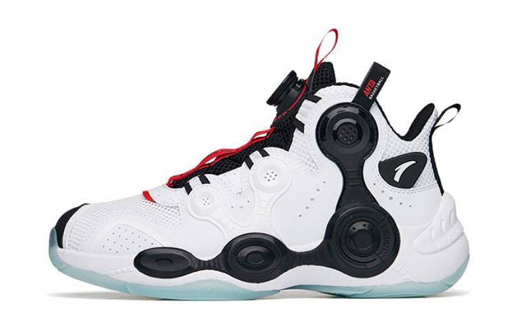 Antakids Alien Fabric Fashion Slip Resistant Cushioning Abrasion Resistant High top Basketball Shoes White Black Red