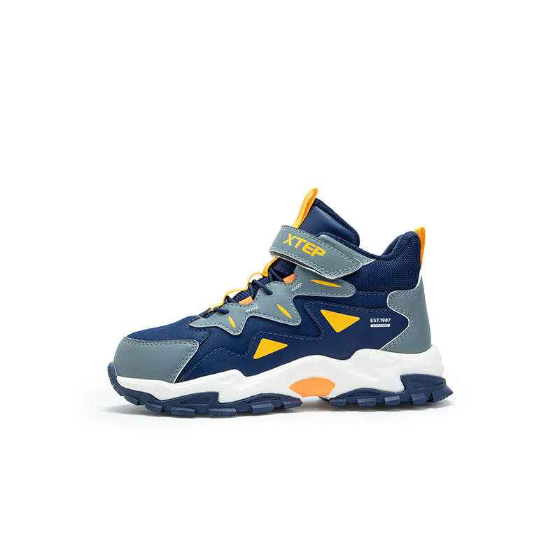 XTEP Synthetic Leather Slip Resistant Abrasion Resistant Casual Shoes Blue Gray Teenagers