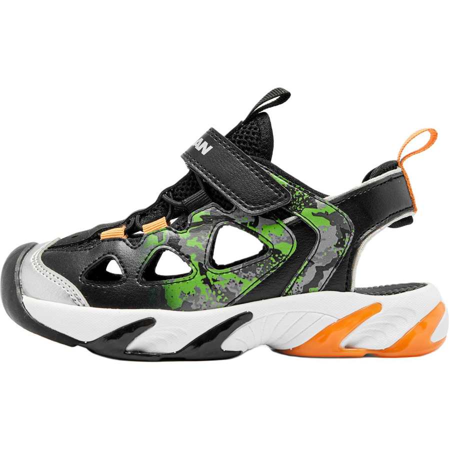 QIAODAN Synthetic Leather, Textile Slip Resistant Abrasion Resistant Low top Children's Sandals Black Silver