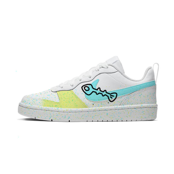 Nike Nike Court Borough Fish Diced Leather Low top Kids' Skateboarding Shoes White Blue Yellow