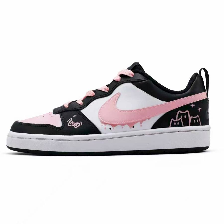 Nike Nike Court Borough Black Pink Fairy Tale Leather Abrasion Resistant Slip Resistant Low top Kids' Skateboarding Shoes