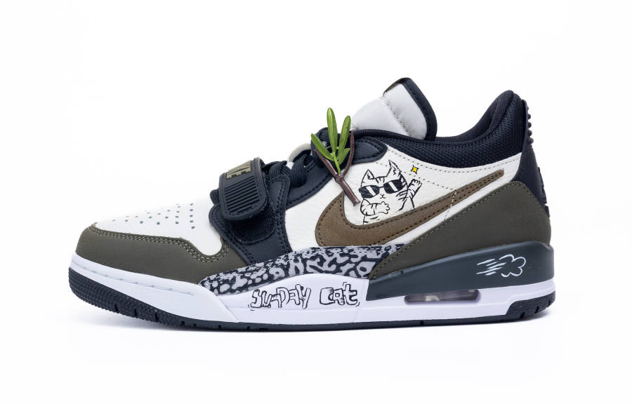 Jordan Jordan Air Jordan Legacy Hip Hop Cat Paw Abrasion Resistant Low top Children's Basketball Shoes White Teenagers