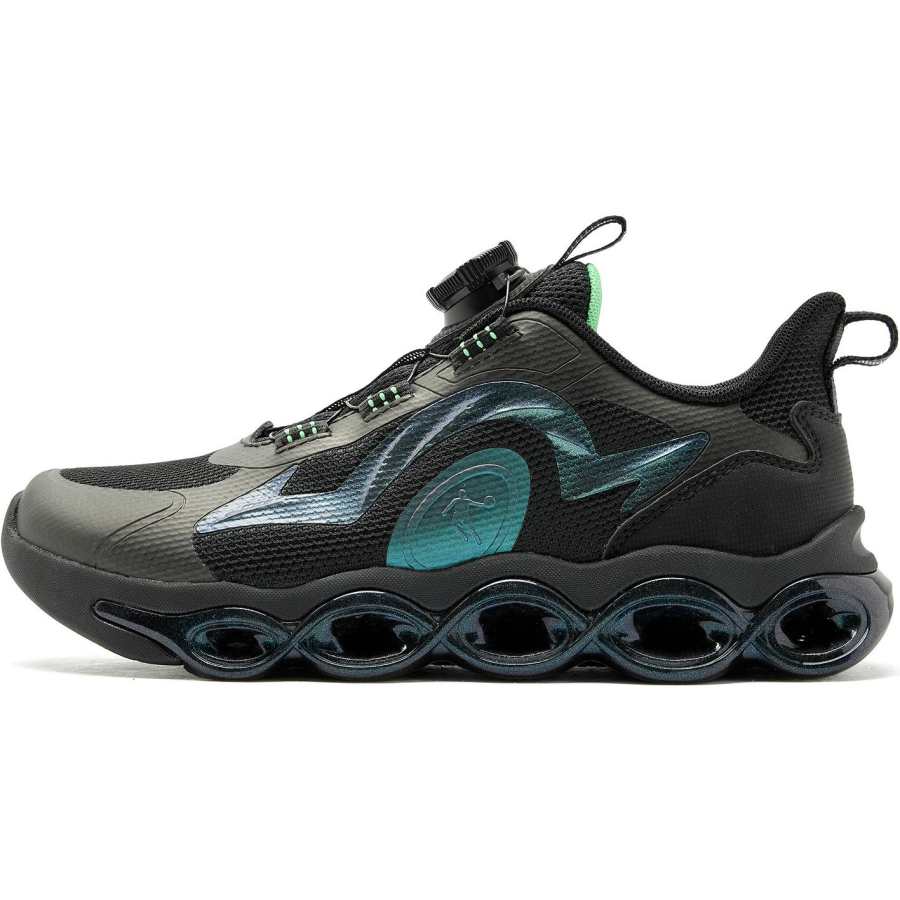 QIAODAN Synthetic Leather, Textile Low top Running Shoes Black/Light Rain Green Teenagers