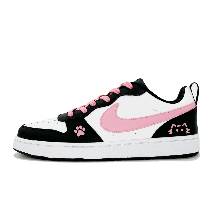 Nike Nike Court Borough Pink Paw Kitten Synthetic Leather Low top Kids' Skateboarding Shoes Pink
