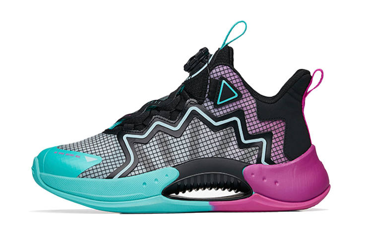 Antakids Qing Kuang Mesh Mid top Basketball Shoes Black Green Purple Teenagers