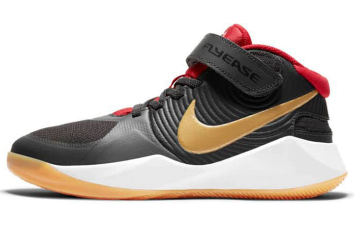 Nike Nike Team Hustle D 9 FlyEase Slip Resistant Cushioning Mid top Basketball Shoes Black Red Gold Unisex